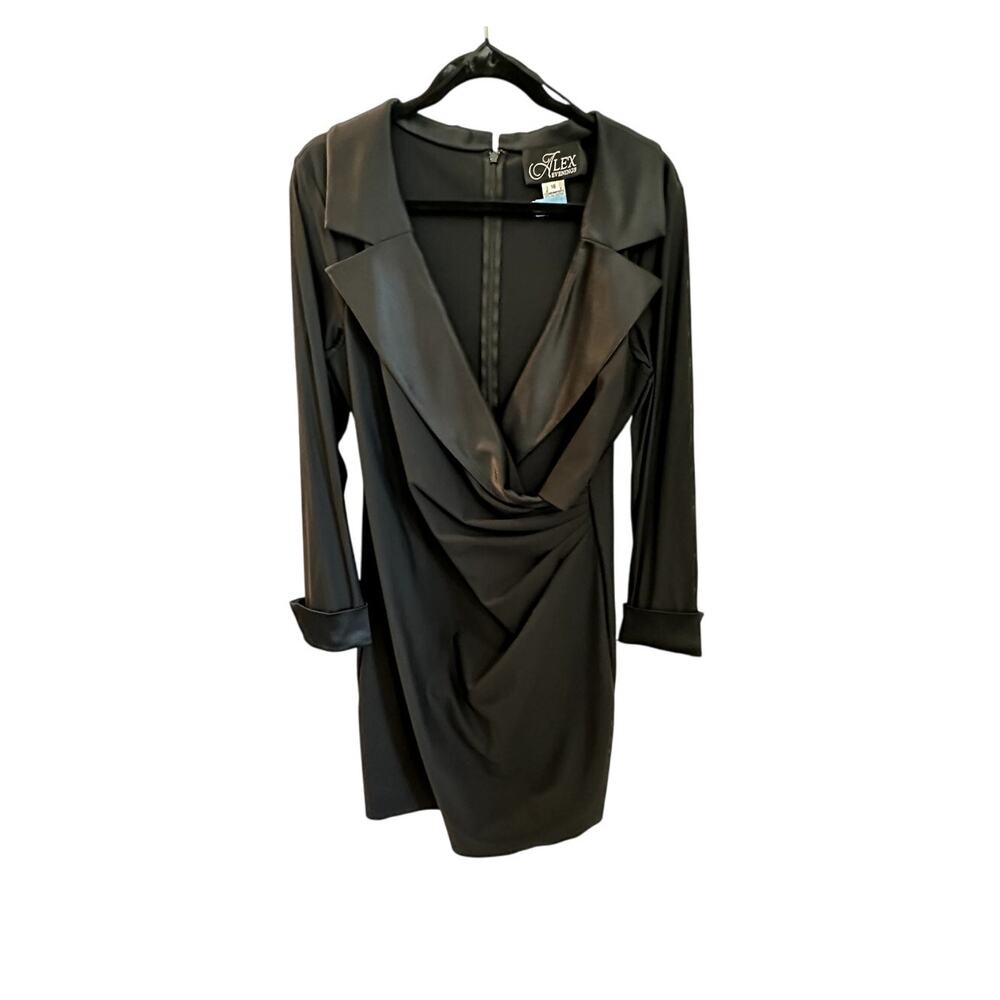ALEX EVENINGS Black Tuxedo Style Dress Size 16 Knee Length